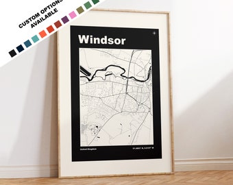 Windsor Print - Map Print - Mid Century Modern  - Retro - Vintage - Contemporary - Windsor Map Print - City Map - City Map Poster - Gift