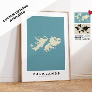 Falklandinseln Kartendruck - Personalisiertes Kartengeschenk - Rahmen- oder Leinwandoptionen verfügbar - Benutzerdefinierte Textoptionen - Personalisiertes Geschenk