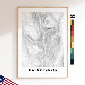 Maroon Bells Impression - États-Unis - Carte des contours  - Carte topographique - Impression - Affiche - Impression de carte