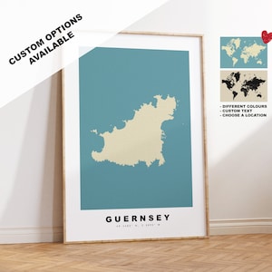 Guernsey Kartendruck - Personalisiertes Kartengeschenk - Rahmen- oder Leinwandoptionen verfügbar - Benutzerdefinierte Textoptionen - Personalisiertes Geschenk