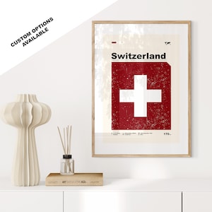 Switzerland Flag Print - Flag Poster - Mid Century Modern - Custom Options Available - Framed or Canvas Prints Available - Custom Gift