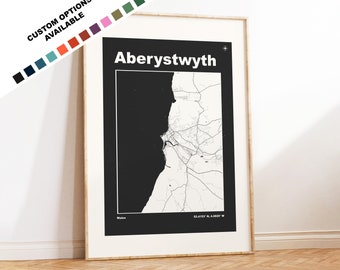 Aberystwyth Map Print - Custom options/colours available - Prints or Framed Prints - Aberystwyth Wales - Custom Text for Gift
