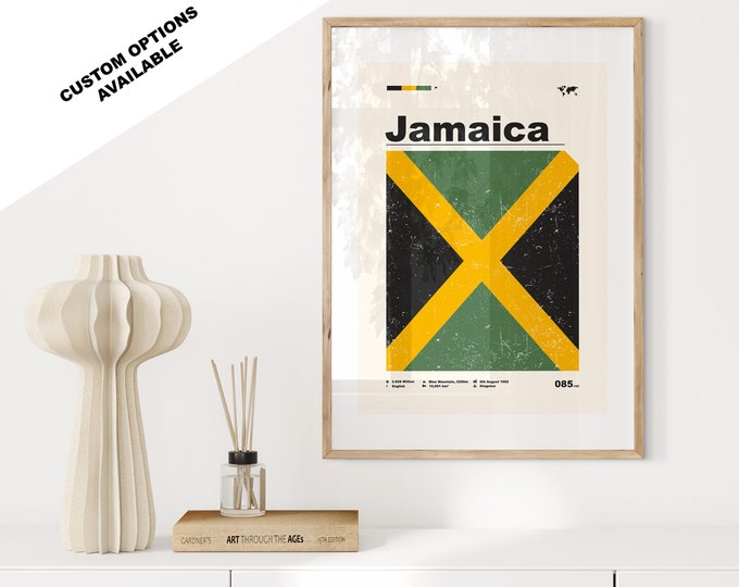 Jamaica Flag Print - Flag Poster - Mid Century Modern - Custom Options Available - Framed or Canvas Prints Available - Custom Gift