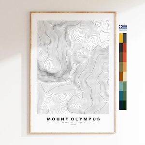 Karte des Olymp - Griechenland - Konturkarte - Topographie - Topografische Karte - Druck - Poster - Kartendruck