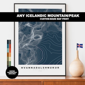 Qualsiasi Montagna Islanda Carta Geografica - Islandese -  Manifesto - Stampa  Manifesto della mappa - mappa di contorno - Topografia
