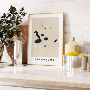 Stampa Isole Galapagos - Stampa mappa personalizzata - Opzioni regalo testo personalizzato - Opzioni cornici/tela - Stampa mappa stile vintage