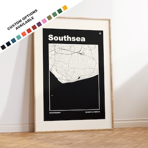 Southsea Map Print - Custom options/colours available - Prints or Framed Prints - Southsea, Portsmouth - Custom Text for Gift
