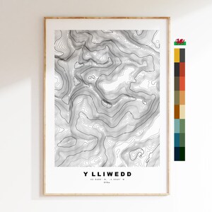 Impressão Y Lliwedd - Mapa de contorno - Snowdonia - País de Gales - Mapa topográfico - Impressão - Pôster - Arte de parede - Pôster Y Lliwedd - Presente - Topografia