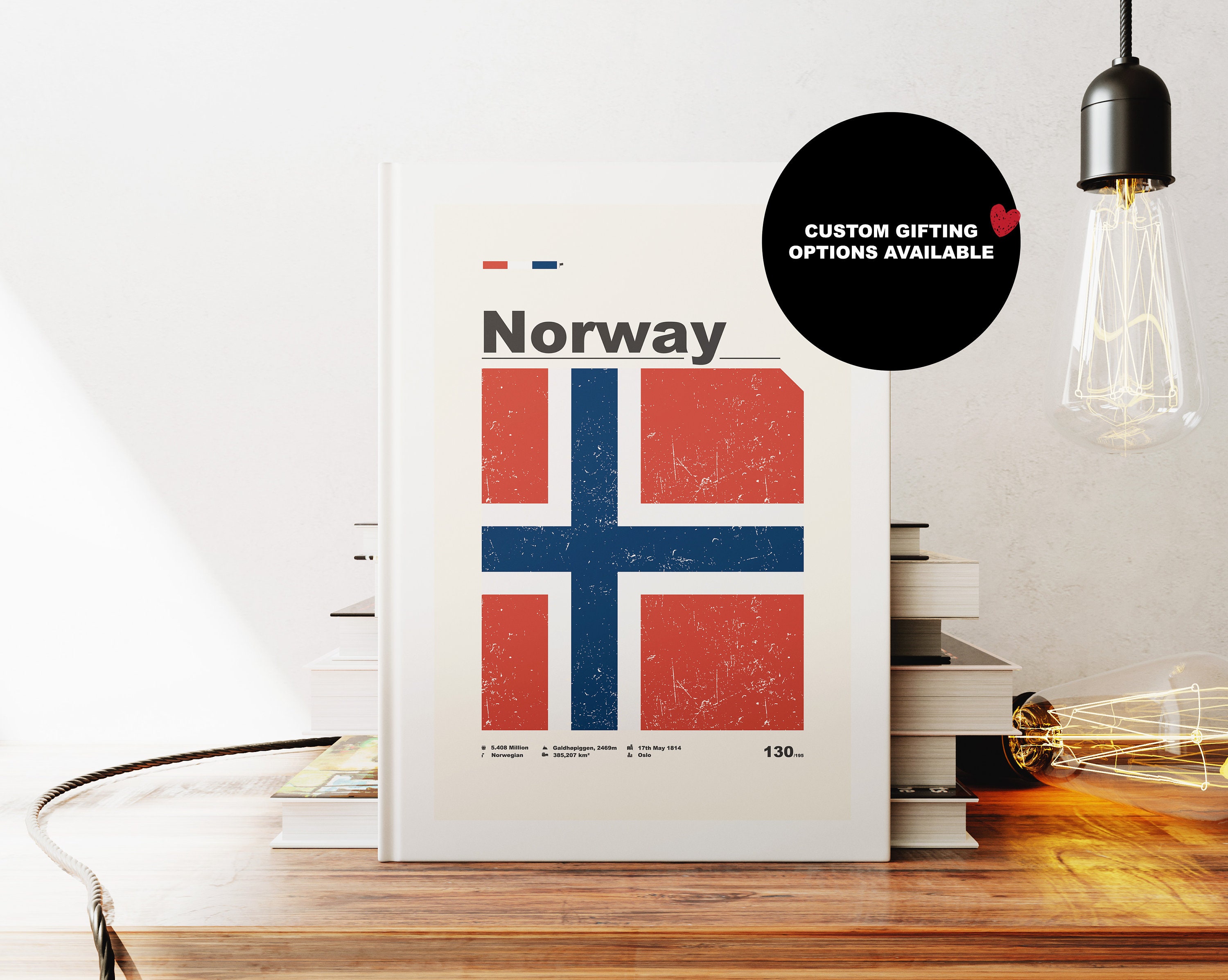 Norway Notebook - Flag - A5 or A4 - Map Notebook - Hardcover Journal - Ringbound Notebook - Lined - Graph - Plain Paper - Small Gift - Gift