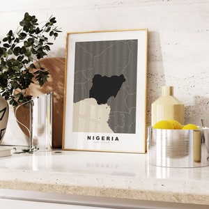 Impressão da Nigéria - Impressão de mapa personalizado - Opções de presente com texto personalizado - Opções de molduras/telas - Impressão de mapa em estilo vintage