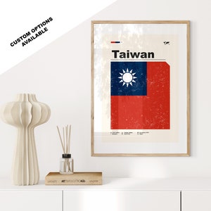 Impresión de la bandera de Taiwán - Póster de la bandera - Arte moderno de mediados de siglo - Opciones personalizadas disponibles - Impresiones enmarcadas o en lienzo disponibles - Regalo personalizado