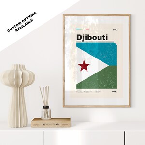 Djibouti Flag Print Flag Poster - Mid Century Modern - Custom Options Available - Framed or Canvas Prints Available - Custom Gift