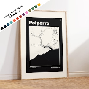 Impresión de mapa de Polperro - Opciones personalizadas/colores disponibles - Impresiones o impresiones enmarcadas - Polperro Cornwall - Texto personalizado para regalo