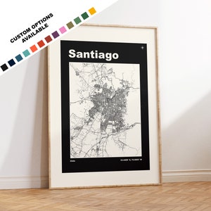 Santiago Map Druck - Druck, gerahmt oder auf Leinwand - Santiago Poster - Santiago Chile - Benutzerdefinierte Textoptionen - Wandkunst - Geschenk