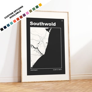 Southwold Karte Druck - Benutzerdefinierte Optionen / Farben erhältlich - Drucke oder gerahmte Drucke - Southwold, Suffolk - Benutzerdefinierter Text für Geschenk