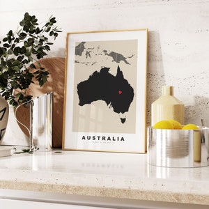 Australia Print - Custom Map Print - Personalised Text Gift Options - Frames/Canvas Options - Vintage Style Map Print