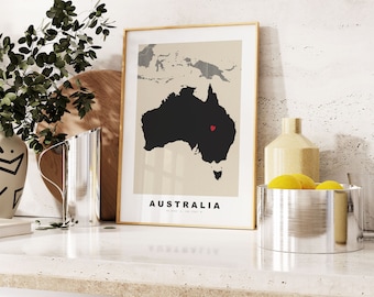 Australia Print - Custom Map Print - Personalised Text Gift Options - Frames/Canvas Options - Vintage Style Map Print