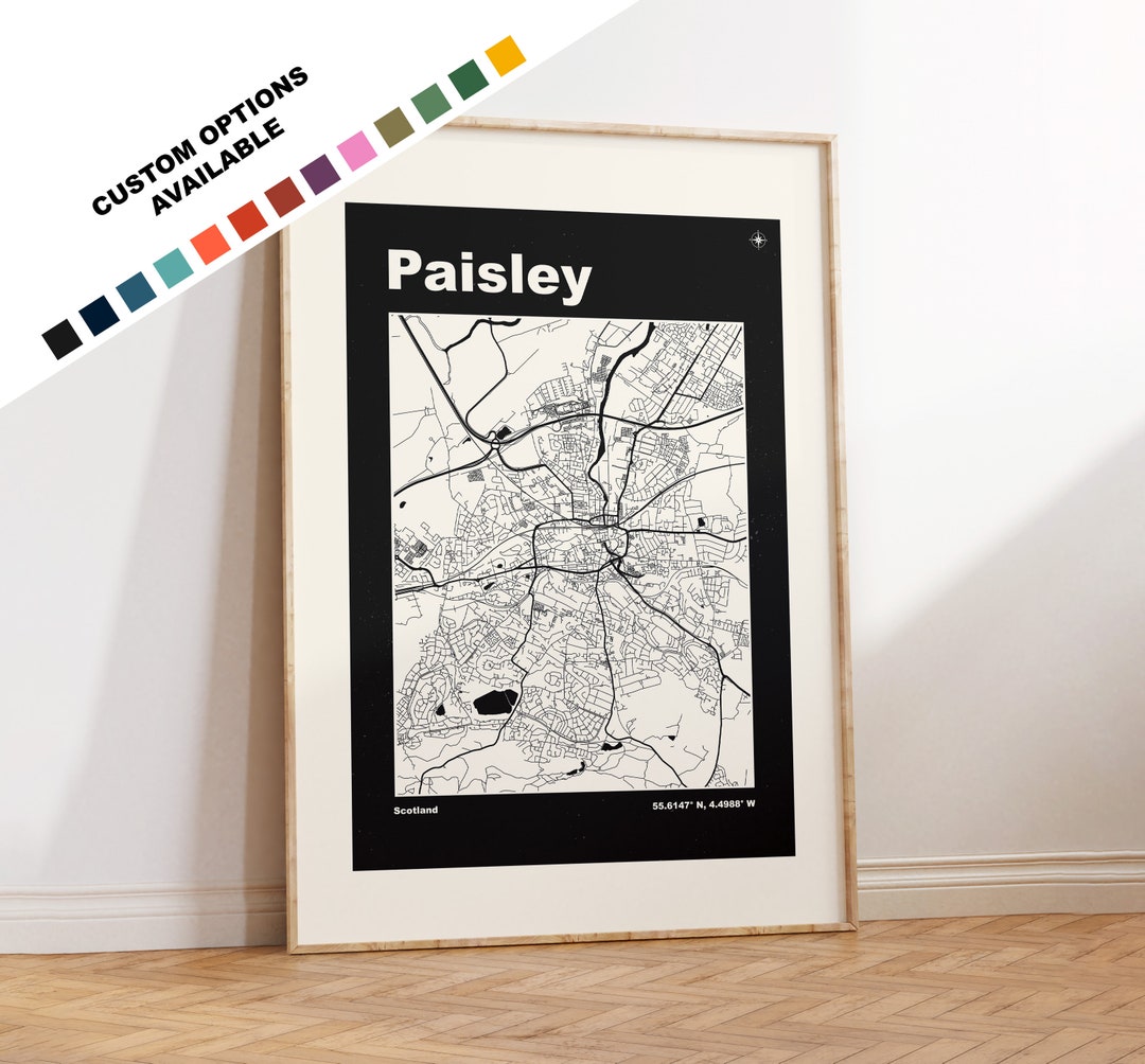 Paisley Map Print - Custom Options/colours Available - Prints or Framed ...