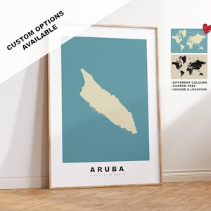 Aruba Map Print - Personalised Map Gift - Framed or Canvas Options Available - Custom Text Options - Personalised Gift
