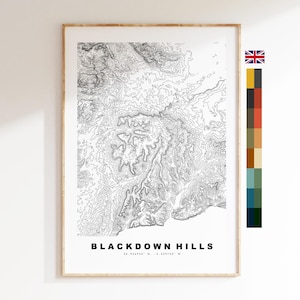 Blackdown Hills Print - Contour Map - Blackdown Hills Map - Devon - UK County Tops and High Points - Contour Map - Topographic Map