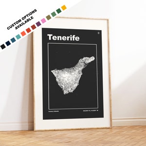 Kaartafdruk Tenerife - aangepaste opties/kleuren beschikbaar - afdrukken of ingelijste afdrukken - Tenerife, Canarische eilanden - aangepaste tekst voor cadeau