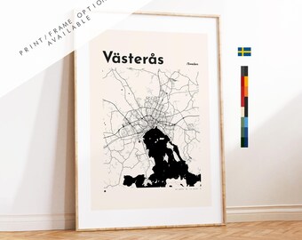 Västerås Print - Map Print - Mid Century Modern  - Vintage - Contemporary - Vasteras Map Print - City Map - City Map Poster - Sweden