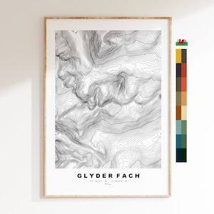 Impressão Glyder Fach - Mapa de contorno - Snowdonia - País de Gales - Mapa topográfico - Impressão - Pôster - Arte de parede - Pôster Glyder Fach - Glyderau