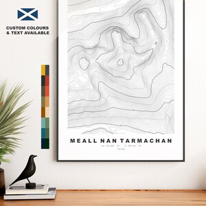 Meall nan Tarmachan print - contourkaart - Meall nan Tarmachan poster - Schotland - topografische kaart - print - muurkunst - Tarmachan kaart