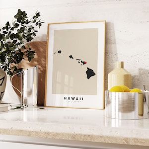 Hawaii-Druck - Benutzerdefinierter Kartendruck - Personalisierte Textgeschenkoptionen - Rahmen- / Leinwandoptionen - Vintage-Stil-Kartendruck