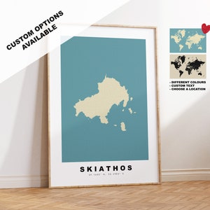 Skiathos Kartendruck - Personalisiertes Kartengeschenk - Rahmen- oder Leinwandoptionen verfügbar - Benutzerdefinierte Textoptionen - Personalisiertes Geschenk