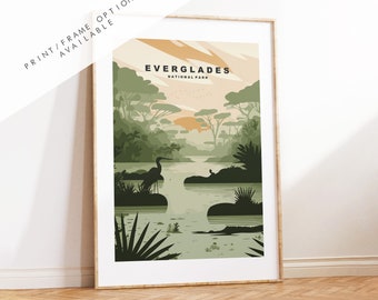 Pôster de viagem dos Everglades - Parque Nacional dos EUA - Impressões, emolduradas ou em tela - Parques Nacionais dos EUA - Pôster de viagem dos Everglades - Presente