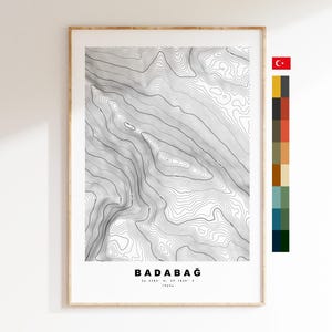Badabag-kaartafdruk - contourkaartafdruk - topografische kaart - poster - muurkunst - bergkaarten Turkije - Babadağ