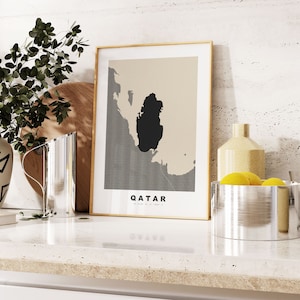 Qatar Print - Custom Map Print - Personalised Text Gift Options - Frames/Canvas Options - Vintage Style Map Print