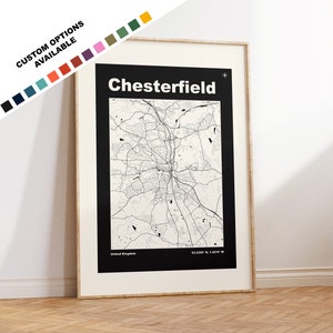 Chesterfield Map Print - Custom options/colours available - Prints or Framed Prints - Chesterfield, Derbyshire - Custom Text for Gift