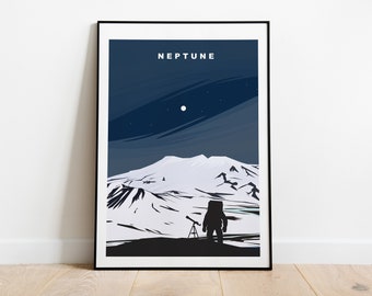 Neptune Travel Poster - Neptune Print - Solar System - Space - Minimalist - Contemporary - Astronomy - Print - Poster - Wall Art - Modern