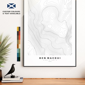 Stampa Ben Macdui - Mappa dei contorni - Poster Ben Macdui - Scozia - Mappa topografica - Stampa - Arte murale - Mappa Ben Macdui - Munros - Topografia