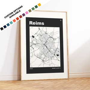 Reims Karte Druck - Druck, gerahmt oder auf Leinwand - Reims Poster - Reims Frankreich - Benutzerdefinierte Textoptionen - Frankreich Stadtplan - Reims Karte Kunst
