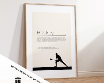 Field Hockey Definition Print - Custom Text/Quote Options - Customised Gift - Framed or Canvas - Quote Print - Different Colours Available