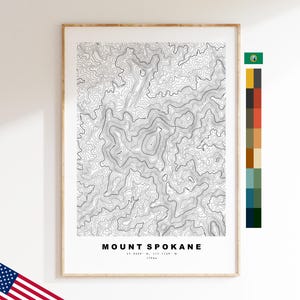 Mount Spokane Druck - Vereinigte Staaten - Konturkarte - Topographie - Topografische Karte - Druck - Poster - Kartendruck