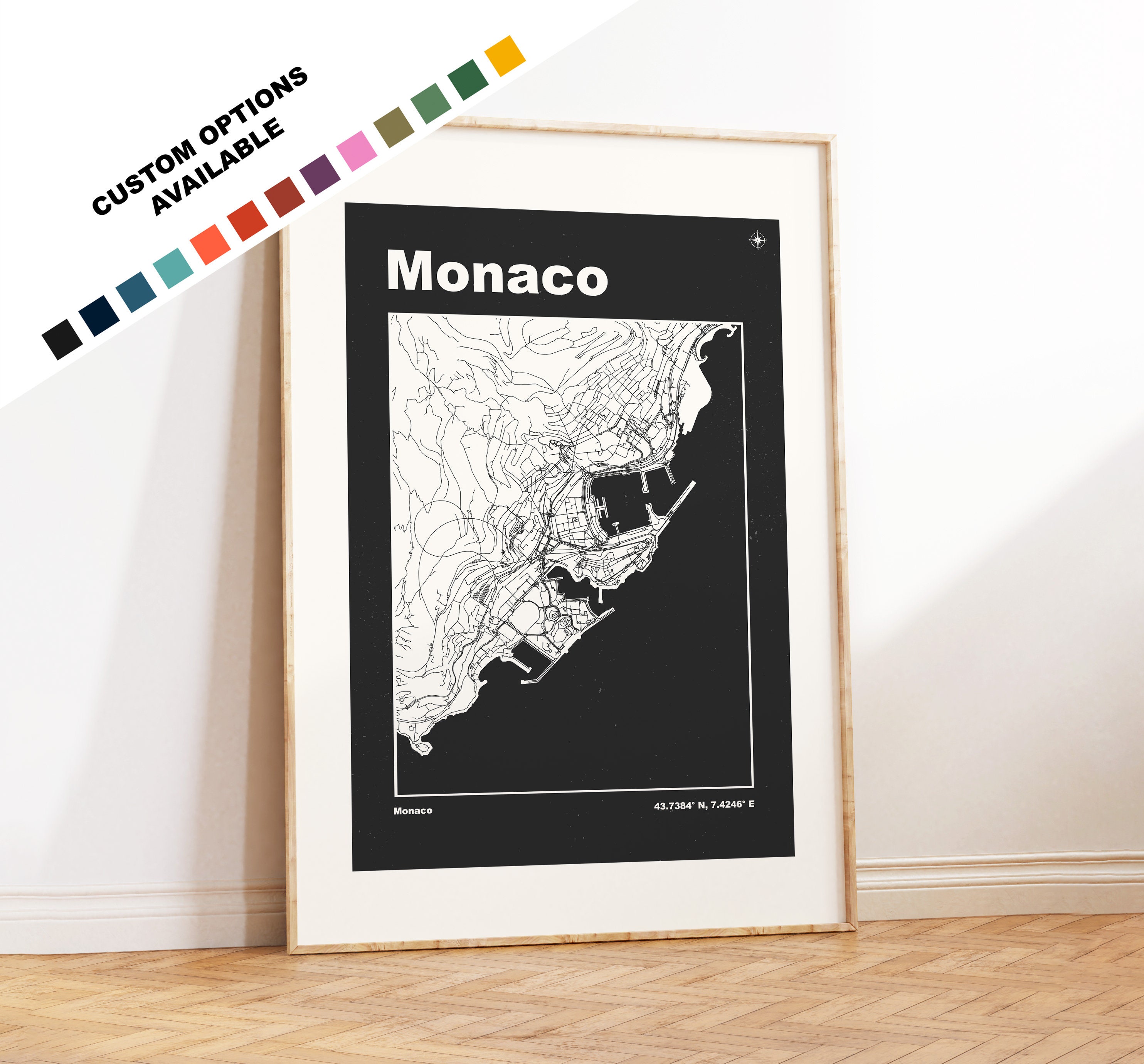 Monaco Map Print - Custom options/colours available - Prints or Framed Prints - Monaco City Map - Custom Text for Gift