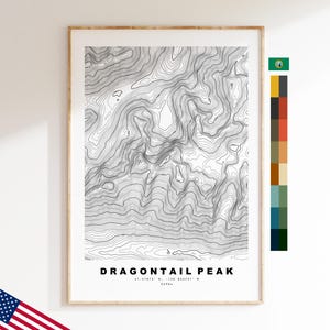 Dragontail Peak-kaartafdruk - contourkaartafdruk - topografische kaart - poster - muurkunst - bergkaarten VS - Washington