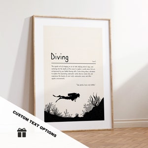 Duikdefinitieprint - aangepaste tekst/citaatopties - aangepast cadeau - ingelijst of canvas - quote print - verschillende kleuren beschikbaar