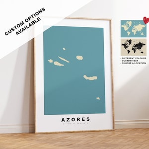 Azores Map Print - Personalised Map Gift - Framed or Canvas Options Available - Custom Text Options - Personalised Gift