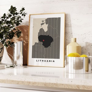 Stampa Lituania - Stampa mappa personalizzata - Opzioni regalo testo personalizzato - Opzioni cornici/tela - Stampa mappa stile vintage