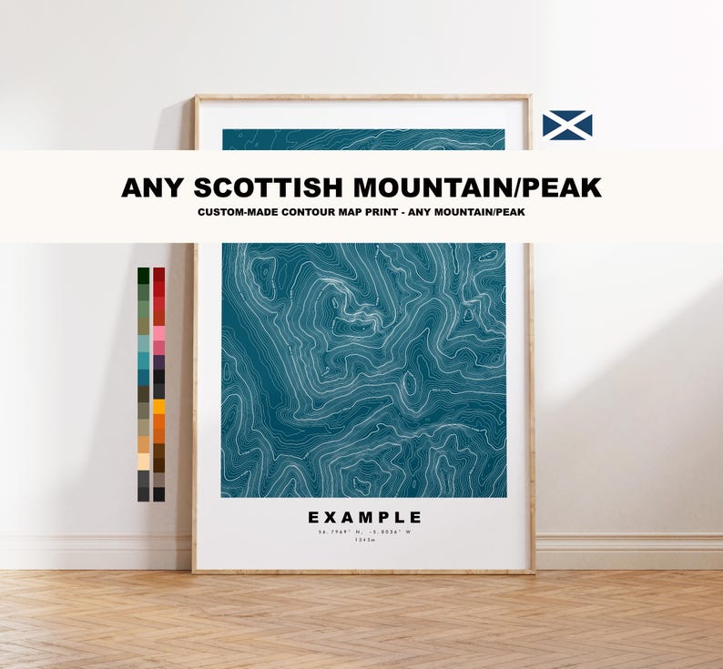 Custom Scottish Mountain Print - Any Location - Contour Print ...