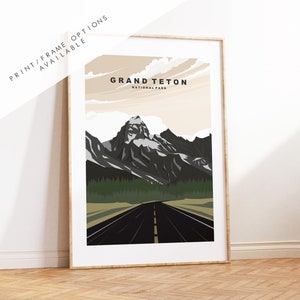 Grand Teton Print - US National Park Travel Poster - Prints, Framed or Canvas - USA National Parks - Grand Teton Travel Poster - Gift