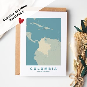 Cartão de felicitações da Colômbia - Opções personalizadas disponíveis - Envelope Kraft incluído - Aniversário - Aniversário - Viagem surpresa - Cartão personalizado
