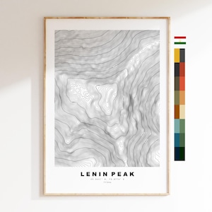 Lenin Peak kaart afdrukken - contourkaart afdrukken - topografische kaart - poster - muurkunst - bergkaarten Tadzjikistan - Ibn Sina Peak