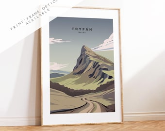 Tryfan Print - Walia - Wydruki, Oprawione lub Płótno - Walijskie Parki Narodowe i Góry - Snowdonia - Tryfan Plakat Podróżniczy - Prezent