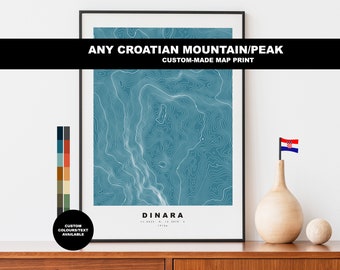 Custom Croatian Mountain Map Print - Any Location - Contour Map Print - Croatia - Croatian Mountains - Map - Dinara - Sneznik - Sveti Jure